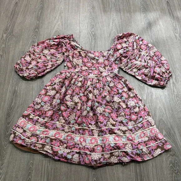 Saltwater Luxe Layla Floral Puff Sleeve Smocked Peasant Mini Dress sz XS Pink - Picture 2 of 11